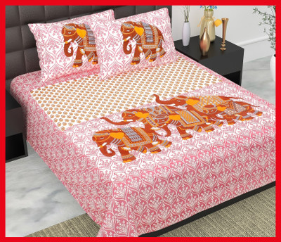 JAIPUR PRINTS Cotton Double Flat 240 TC Jaipuri Prints Bedsheet(Pack of 1, Pink)