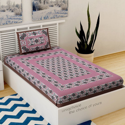 Unique Choice 220 TC Cotton Single Self Design Flat Bedsheet(Pack of 1, Brown)