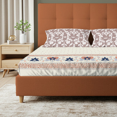 Urban Space Cotton Double Flat 200 TC Printed Bedsheet(Pack of 1, Beige, Brown)