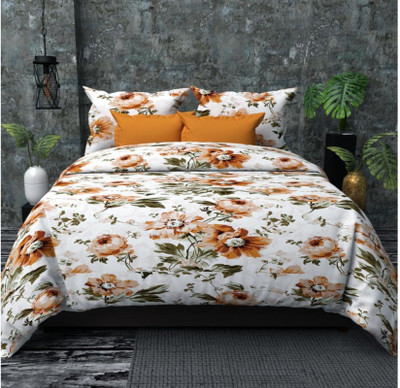 KHWAISH KOLLECTION Microfiber Double Flat 251 TC Printed Bedsheet(Pack of 1, Orange)