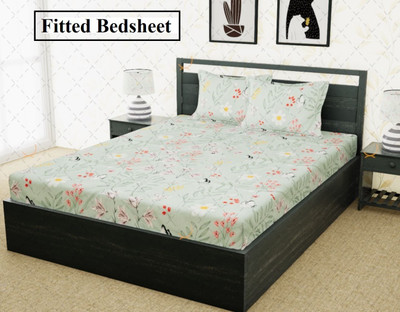 RRC 144 TC Microfiber Double Printed Fitted (Elastic) Bedsheet(Pack of 3, Green)