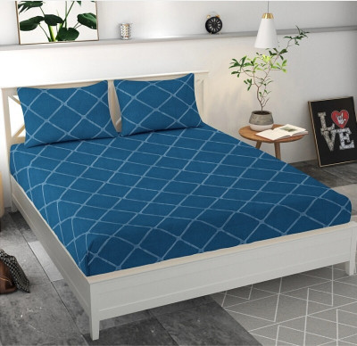 BELVOSTUM 144 TC Microfiber Double Checkered Flat Bedsheet(Pack of 1, Blue)