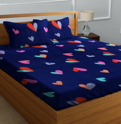 Exotic 104 TC Cotton Double Floral Flat Bedsheet(Pack of 1, Navy Blue)