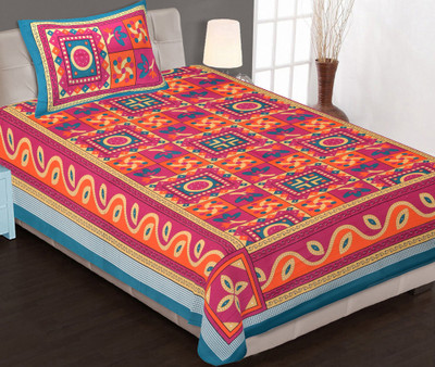 BG Collection Cotton Single Flat 220 TC Geometric Bedsheet(Pack of 1, Pink)