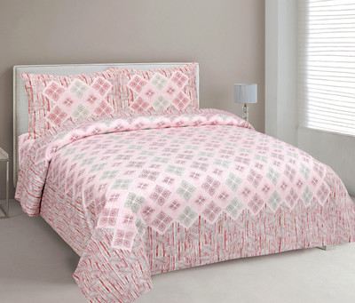 Mafatlal Cotton Double Flat 144 TC Geometric Bedsheet(Pack of 1, Pink)