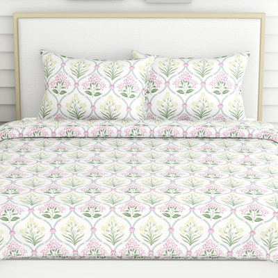 haus & kinder Cotton Double Flat 186 TC Printed Bedsheet(Pack of 1, Yellow, Green, Pink)