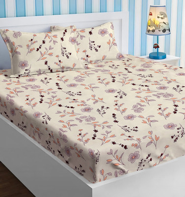 Flipkart SmartBuy Cotton Double Flat 220 TC Floral Bedsheet(Pack of 1, WHITE PINKSHD)