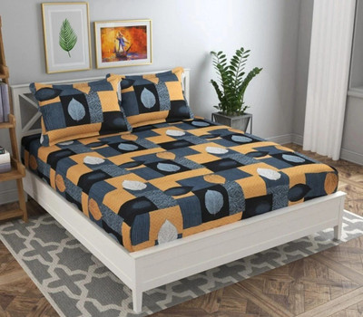 Blissful Creations Cotton Queen Flat 240 TC Geometric Bedsheet(Pack of 1, Yellow)