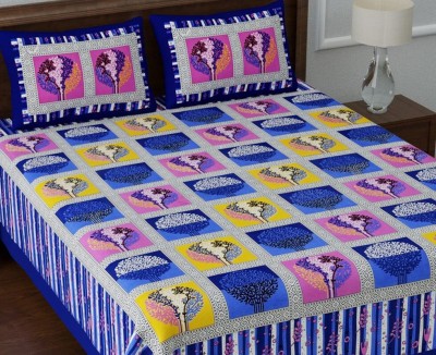 Dreamsoft 144 TC Cotton Double Jaipuri Prints Flat Bedsheet(Pack of 1, Blue, Yellow)