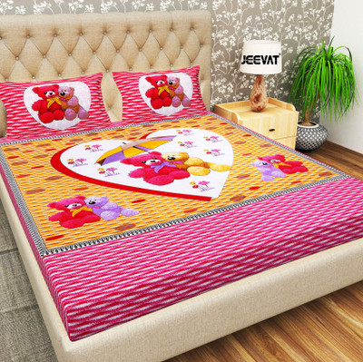 Jeevat Cotton Double Flat 160 TC Cartoon Bedsheet(Pack of 1, Pink)