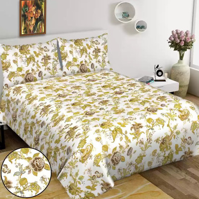 RAJDEVI JAIPUR PRINTS 551 TC Cotton Double, King Printed Flat Bedsheet(Pack of 1, White)