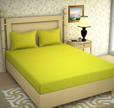 BEVI 300 TC Microfiber Double Solid Fitted (Elastic) Bedsheet(Pack of 1, Neon Green)