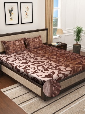 Klotthe 300 TC Polycotton King Printed Fitted (Elastic) Bedsheet(Pack of 1, Chocolate)