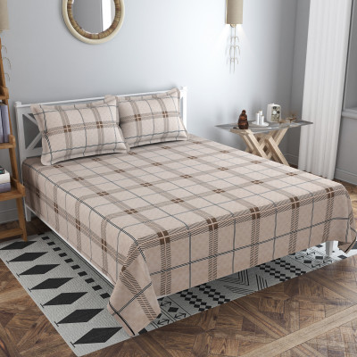 Kraftiq Homes Microfiber Double Flat 180 TC Printed Bedsheet(Pack of 1, Beige Check)