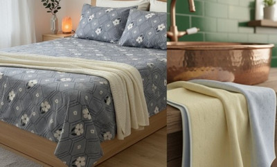 BGB Cotton Double Flat 550 TC Floral Bedsheet(Pack of 1, Grey, White, Yellow, Blue)