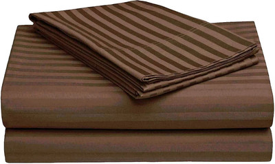 HOMYBEES 300 TC Cotton Single Striped Fitted (Elastic) Bedsheet(Pack of 1, Brown)