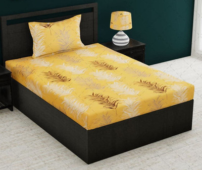 RUSTIC LINEN 144 TC Microfiber Single Printed Flat Bedsheet(Pack of 1, Yellow:White)
