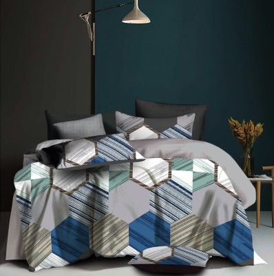 kumar international 210 TC Cotton Double Checkered Flat Bedsheet(Pack of 1, Blue Check Print)