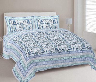 RAJDEVI JAIPUR PRINTS 351 TC Cotton King Printed Flat Bedsheet(Pack of 1, White)