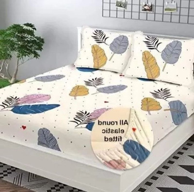 Aciloc Microfiber Double Flat 220 TC 3D Printed Bedsheet(Pack of 1, WHITE TRANGLE)
