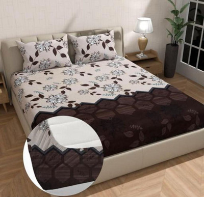 rivek Cotton Blend Double Flat 240 TC Self Design Bedsheet(Pack of 1, Brown)