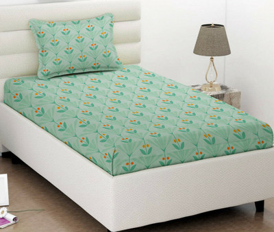VAS COLLECTIONS 160 TC Cotton Single Printed Flat Bedsheet(Pack of 1, Light Green)