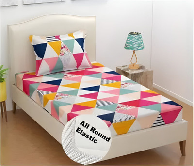 TIRKUTA Cotton Single Fitted (Elastic) 200 TC Printed Bedsheet(Pack of 1, Multicolor)