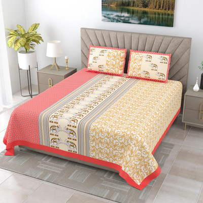 JAIPUR FABRIC Cotton Super King Flat 240 TC Printed Bedsheet(Pack of 1, Yellow)