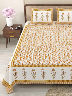 CLOTHOLOGY Cotton King Flat 240 TC Jaipuri Prints Bedsheet(Pack of 1, Yellow)