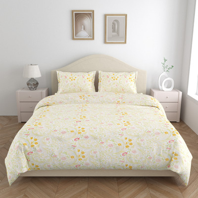 haus & kinder Microfiber Single Flat 120 TC Floral Bedsheet(Pack of 1, Yellow)