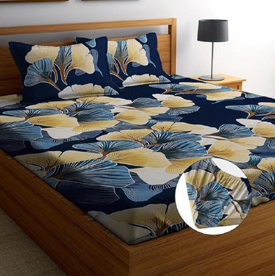 Comfolust 240 TC Microfiber Double Printed Fitted (Elastic) Bedsheet(Pack of 1, Blue)