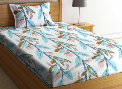 Rvans Creations 240 TC Cotton Single Floral Fitted (Elastic) Bedsheet(Pack of 1, flower on blue)