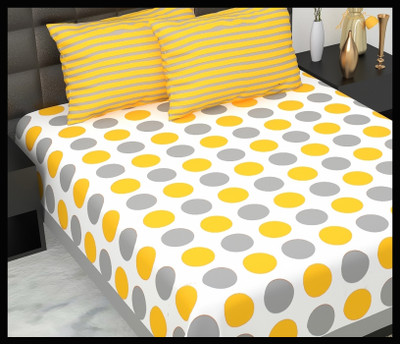 JAIPUR PRINTS Cotton Double Flat 160 TC Jaipuri Prints Bedsheet(Pack of 1, Yellow-Grey)