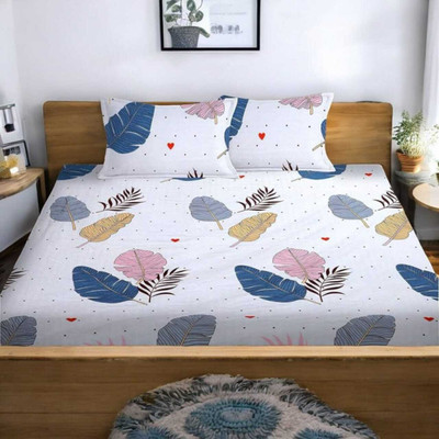 Roomesssentials 155 TC Cotton Double Self Design Flat Bedsheet(Pack of 1, White)