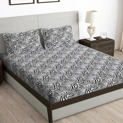 Story@home 180 TC Microfiber Double Printed Flat Bedsheet(Pack of 1, Black, White)