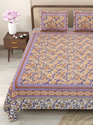 CLOTHOLOGY Cotton King Flat 240 TC Jaipuri Prints Bedsheet(Pack of 1, Peach, Black)