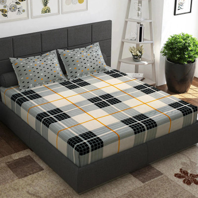 Story@home 144 TC Cotton Double Printed Flat Bedsheet(Pack of 1, White, Grey)