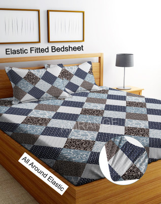 Amrange 190 TC Microfiber King 3D Printed Fitted (Elastic) Bedsheet(Pack of 1, Multicolor)