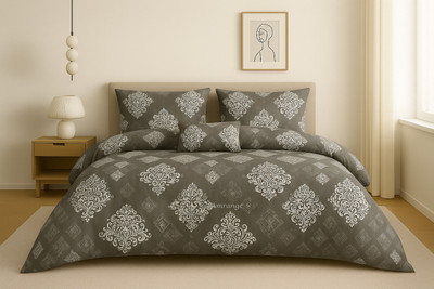 Amrange Cotton King Flat 190 TC Floral Bedsheet(Pack of 1, Shadow Grey)