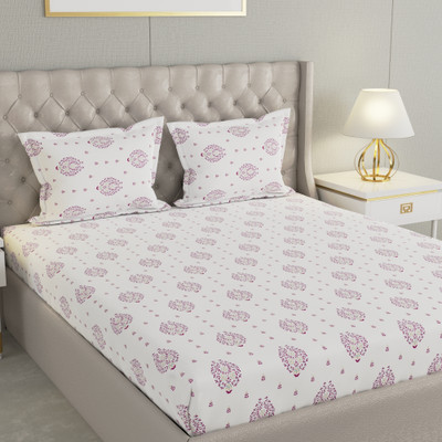 Raymond Home Cotton Double Flat 104 TC Floral Bedsheet(Pack of 1, White & Pink)