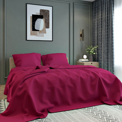 BELVOSTUM 280 TC Microfiber Double Solid Flat Bedsheet(Pack of 1, Maroon)