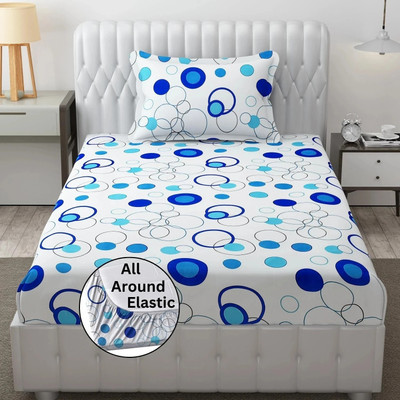Swizier 250 TC Cotton Single Geometric Fitted (Elastic) Bedsheet(Pack of 1, Beautiful Single Fitted Bedsheet 72x36 In with 1 Pillow Cover 18x28 In White 33)