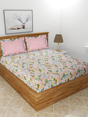 BREVARD Polycotton King Flat 210 TC Floral Bedsheet(Pack of 1, Pink)