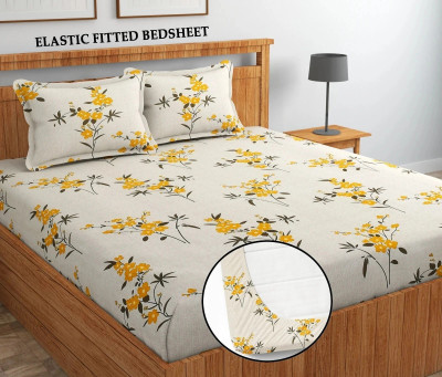 BLUEDOT Microfiber Double Fitted (Elastic) 160 TC Self Design Bedsheet(Pack of 1, Multicolor)