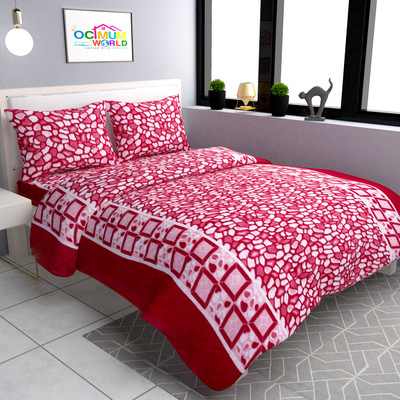 MORADO 200 TC Microfiber Double Geometric Flat Bedsheet(Pack of 1, Red)