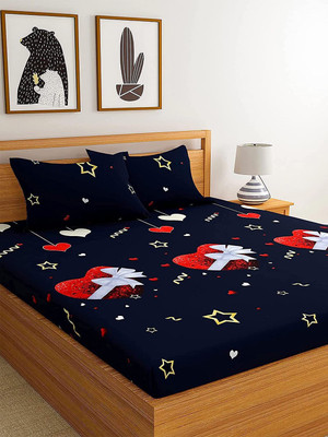 Jagdambe 144 TC Polycotton Double 3D Printed Flat Bedsheet(Pack of 1, Blue)