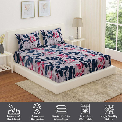 @Home by nilkamal 180 TC Microfiber Double Abstract Flat Bedsheet(Pack of 1, Grey & Beige)