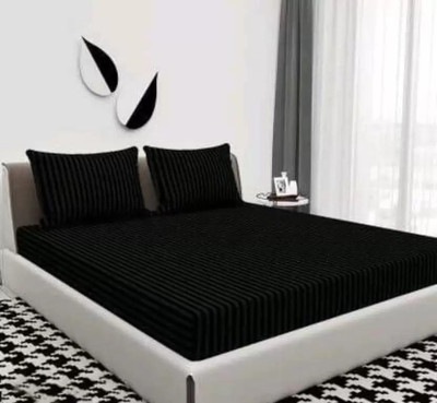 Aki Traders Polycotton Queen Flat 210 TC Striped Bedsheet(Pack of 1, Black)