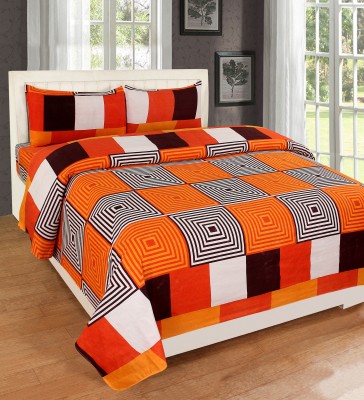 SAM GALAXY 160 TC Polycotton Double Geometric Flat Bedsheet(Pack of 1, Orange, Brown)