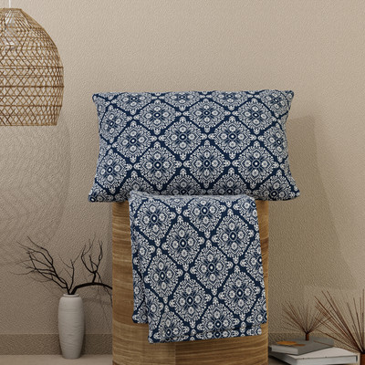 Layers Cotton Single Flat 144 TC Printed Bedsheet(Pack of 1, Blue)